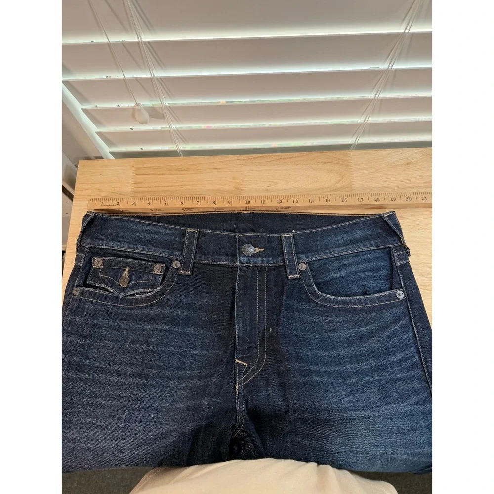 True Religion Ricky Relaxed Straight Jeans Mens Blue Denim Stretch Mid Rise - 36